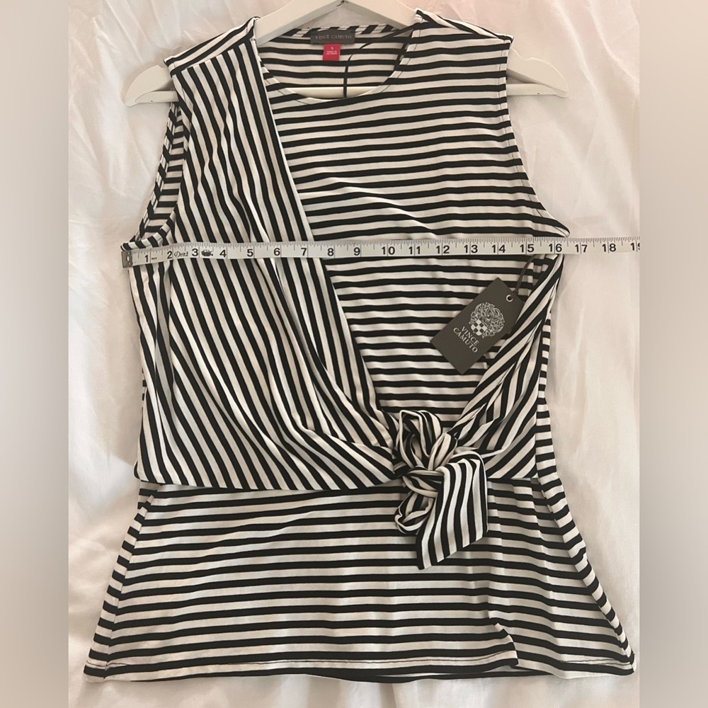 Vince Camuto Black and White Asymmetrical Tie Front Tank Top